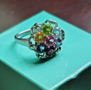 Multicolor Gemstone Silver Ring Size 9
